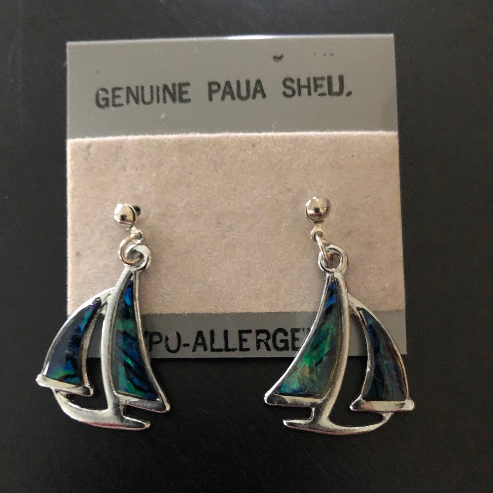 Genuine Paua Shell Sailboat Earrings